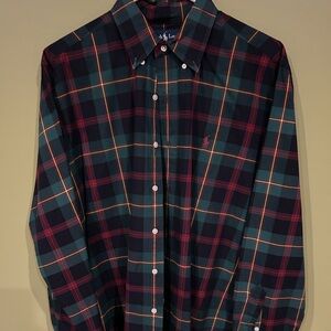 Ralph Lauren classic fit red blue green plaid shirt.